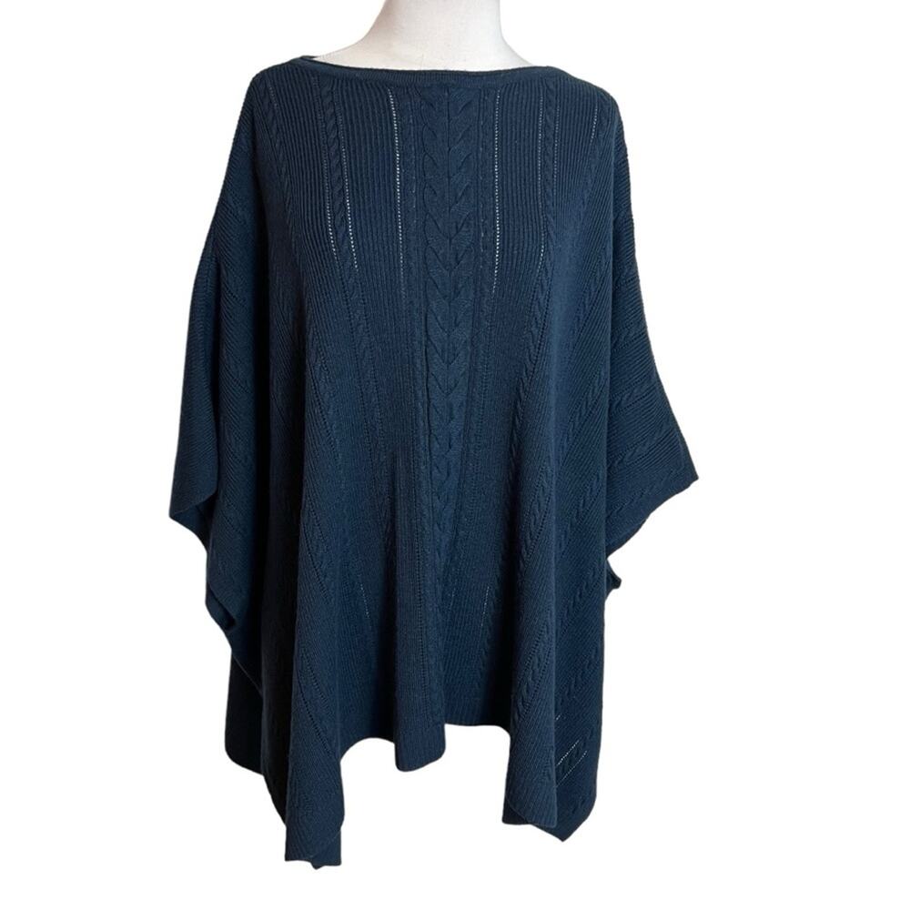 Brooks Brothers wool blend cable knit navy poncho topper one size